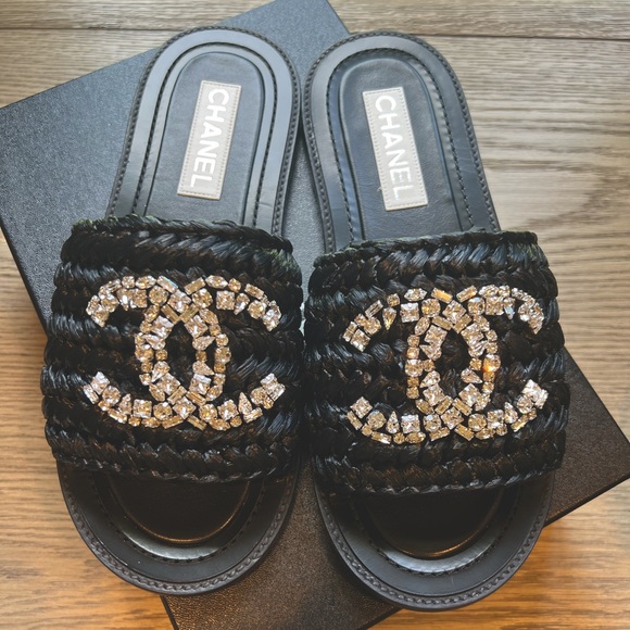 CHANEL Lambskin CC Mules 35.5 Black 1268133